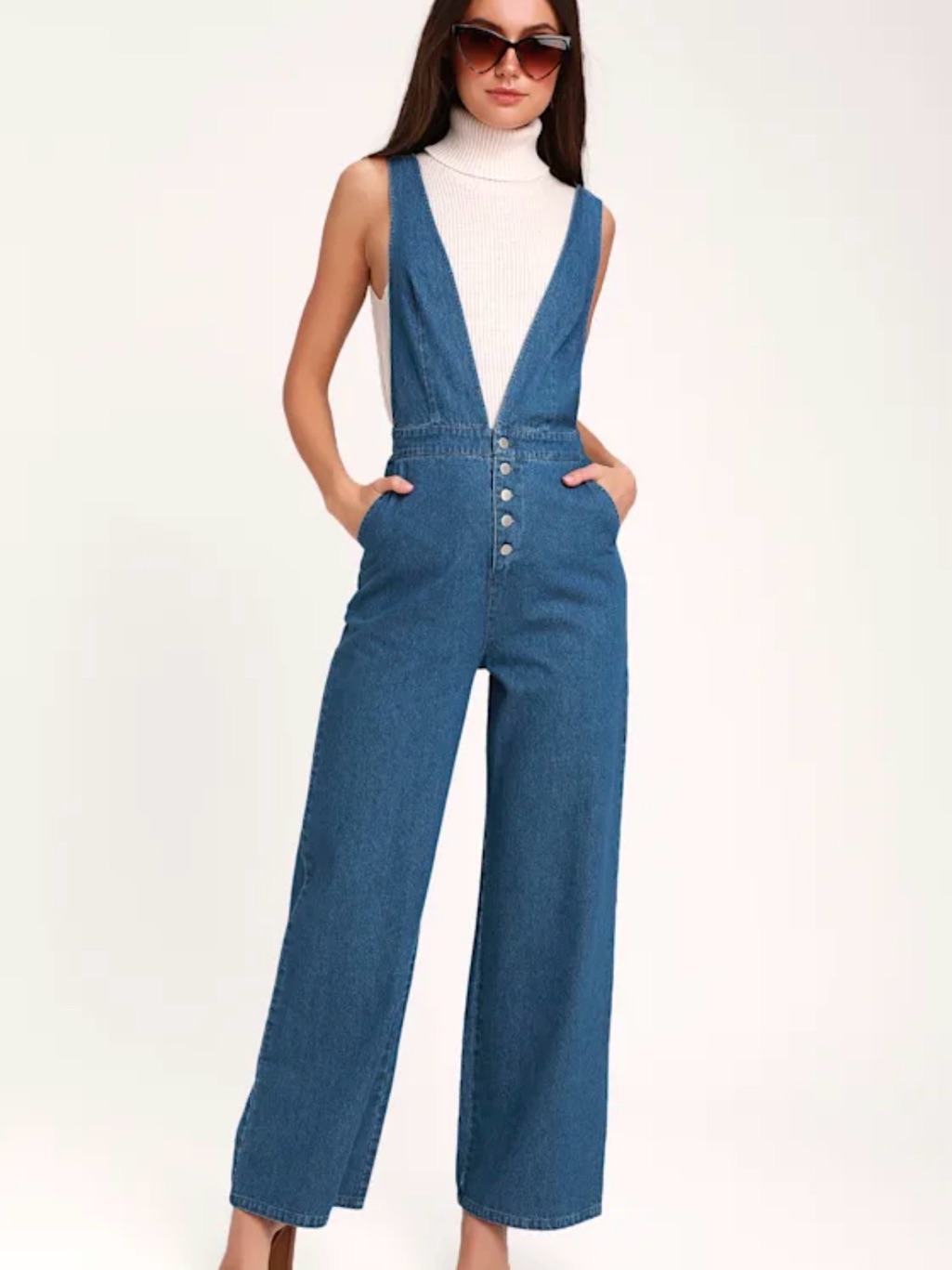 Lulus Erin Medium Wash Wide-Leg Jumpsuit